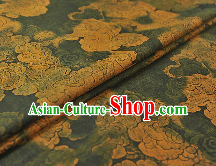 Chinese Classical Cloud Pattern Silk Fabric Traditional Cheongsam Gambiered Guangdong Gauze Dark Green Cloth