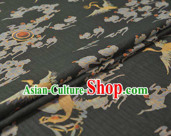 Chinese Black Cloth Traditional Cheongsam Gambiered Guangdong Gauze Classical Cloud Crane Pattern Silk Fabric