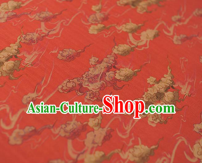 Chinese Traditional Cheongsam Cloth Red Gambiered Guangdong Gauze Classical Clouds Pattern Silk Fabric