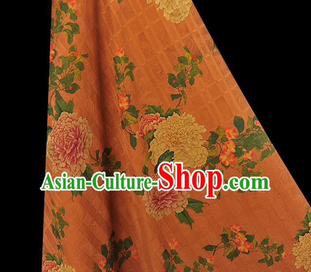 Chinese Cheongsam Cloth Traditional Ginger Silk Fabric Classical Peony Pattern Gambiered Guangdong Gauze
