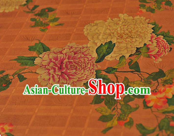 Chinese Cheongsam Cloth Traditional Ginger Silk Fabric Classical Peony Pattern Gambiered Guangdong Gauze