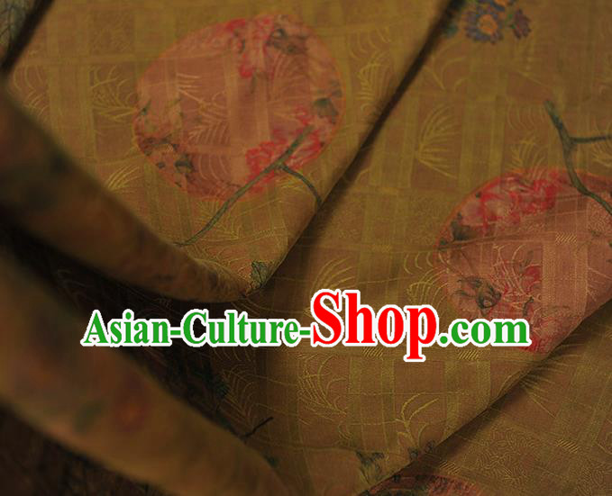 Chinese Cloth Classical Flowers Pattern Silk Fabric Traditional Cheongsam Olive Green Gambiered Guangdong Gauze