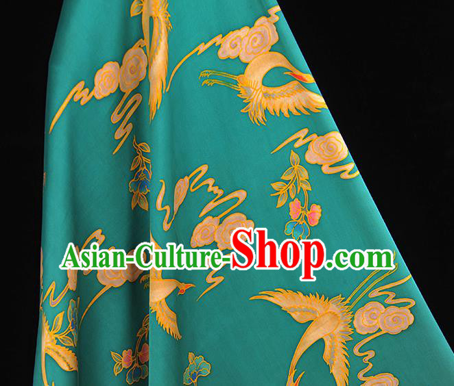 Chinese Classical Crane Flower Pattern Silk Fabric Blue Satin Cloth Traditional Cheongsam Gambiered Guangdong Gauze
