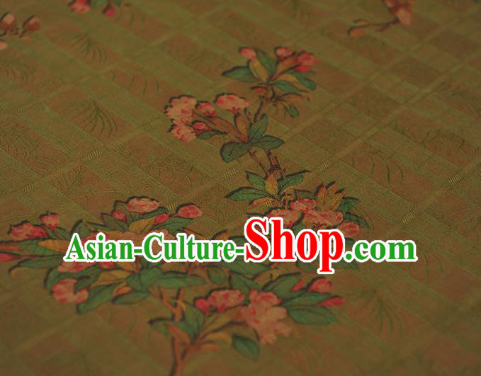 Chinese Traditional Cheongsam Cloth Green Gambiered Guangdong Gauze Classical Begonia Pattern Silk Fabric