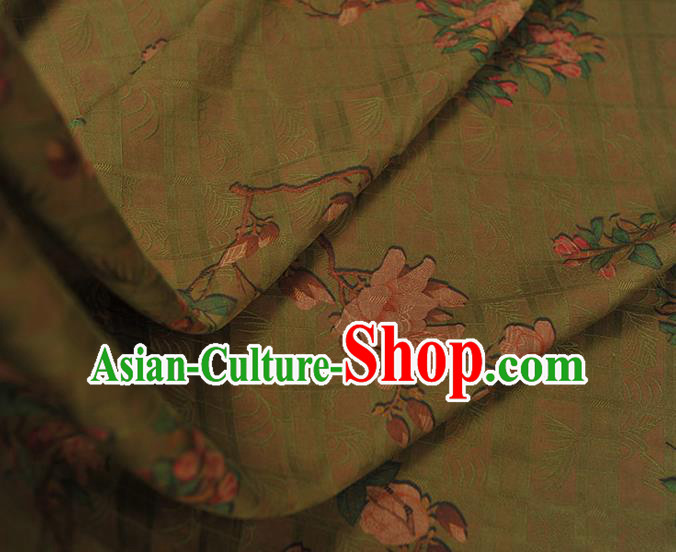 Chinese Traditional Cheongsam Cloth Green Gambiered Guangdong Gauze Classical Begonia Pattern Silk Fabric