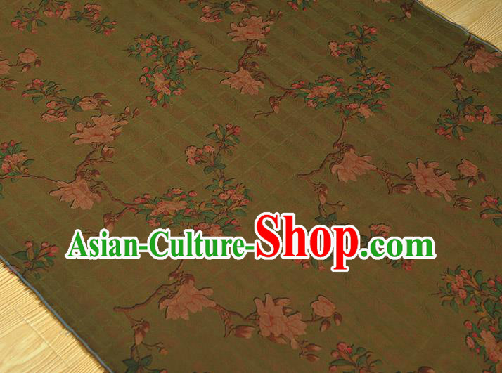 Chinese Traditional Cheongsam Cloth Green Gambiered Guangdong Gauze Classical Begonia Pattern Silk Fabric