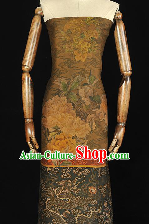 Chinese Traditional Cheongsam Gambiered Guangdong Gauze Cloth Classical Peony Dragon Pattern Silk Fabric