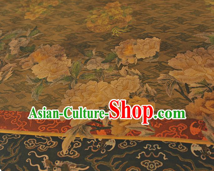 Chinese Traditional Cheongsam Gambiered Guangdong Gauze Cloth Classical Peony Dragon Pattern Silk Fabric
