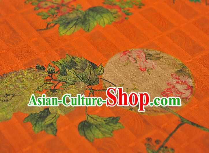 Chinese Traditional Cheongsam Orange Gambiered Guangdong Gauze Cloth Classical Flowers Pattern Silk Fabric