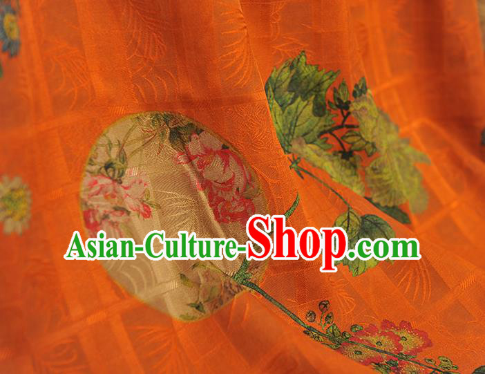 Chinese Traditional Cheongsam Orange Gambiered Guangdong Gauze Cloth Classical Flowers Pattern Silk Fabric