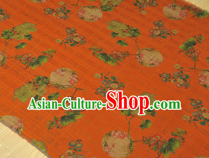 Chinese Traditional Cheongsam Orange Gambiered Guangdong Gauze Cloth Classical Flowers Pattern Silk Fabric