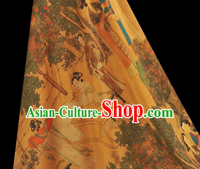 Chinese Traditional Ginger Gambiered Guangdong Gauze Classical Beauty Pattern Silk Fabric Cheongsam Satin Cloth