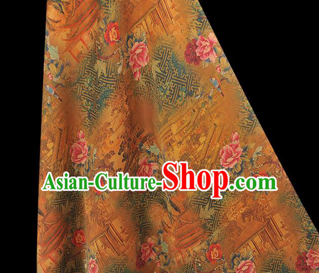 Chinese Classical Peony Pattern Silk Fabric Cheongsam Satin Cloth Traditional Ginger Gambiered Guangdong Gauze