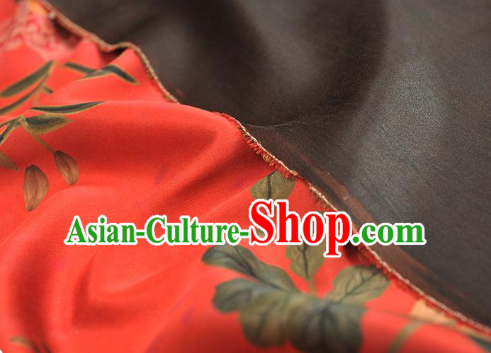Chinese Traditional Red Gambiered Guangdong Gauze Cheongsam Classical Spring Flowers Pattern Silk Fabric Satin Cloth