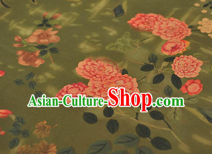 Chinese Cheongsam Classical Spring Flowers Pattern Silk Fabric Green Satin Cloth Traditional Gambiered Guangdong Gauze