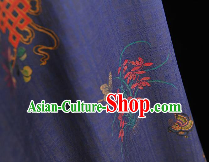 Chinese Traditional Violet Gambiered Guangdong Gauze Classical Orchids Butterfly Pattern Silk Fabric Cheongsam Jacquard Cloth
