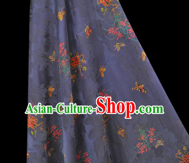 Chinese Classical Butterfly Orchids Pattern Purple Satin Cloth Traditional Jacquard Silk Fabric Cheongsam Gambiered Guangdong Gauze