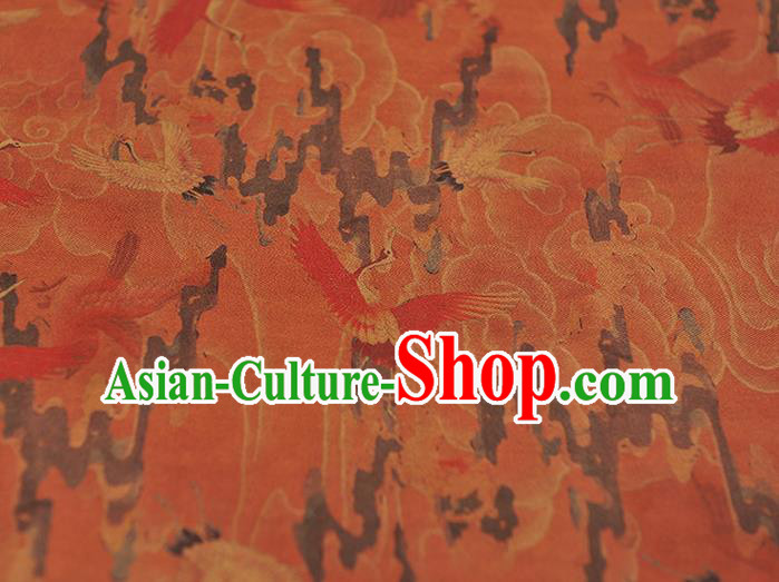 Chinese Classical Cranes Pattern Rust Red Cloth Cheongsam Gambiered Guangdong Gauze Traditional Silk Fabric