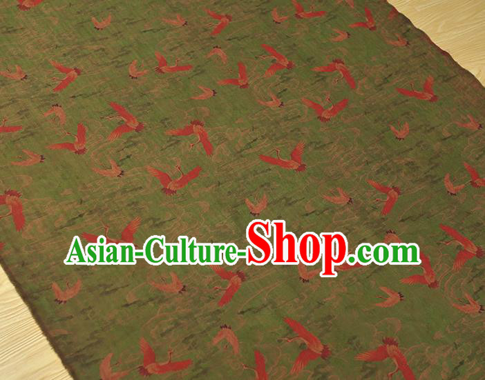 Chinese Cheongsam Gambiered Guangdong Gauze Traditional Silk Fabric Classical Cranes Pattern Green Cloth