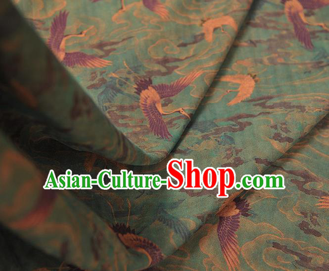 Chinese Traditional Silk Fabric Classical Cranes Pattern Blue Cloth Cheongsam Gambiered Guangdong Gauze