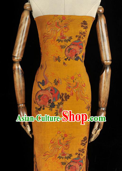 Chinese Classical Phoenix Peony Pattern Cloth Traditional Cheongsam Silk Fabric Red Gambiered Guangdong Gauze