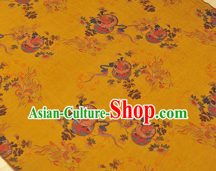 Chinese Classical Phoenix Peony Pattern Cloth Traditional Cheongsam Silk Fabric Red Gambiered Guangdong Gauze