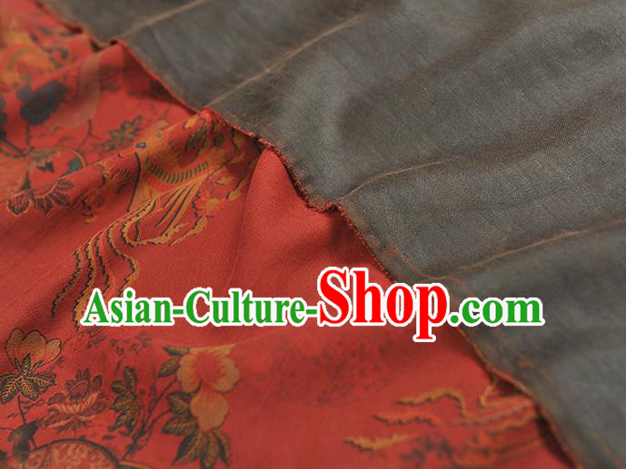 Chinese Traditional Cheongsam Silk Fabric Red Gambiered Guangdong Gauze Classical Phoenix Peony Pattern Cloth
