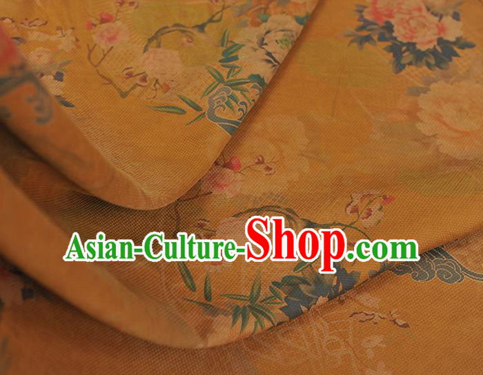Chinese Traditional Cheongsam Silk Fabric Gambiered Guangdong Gauze Classical Peony Pattern Ginger Cloth