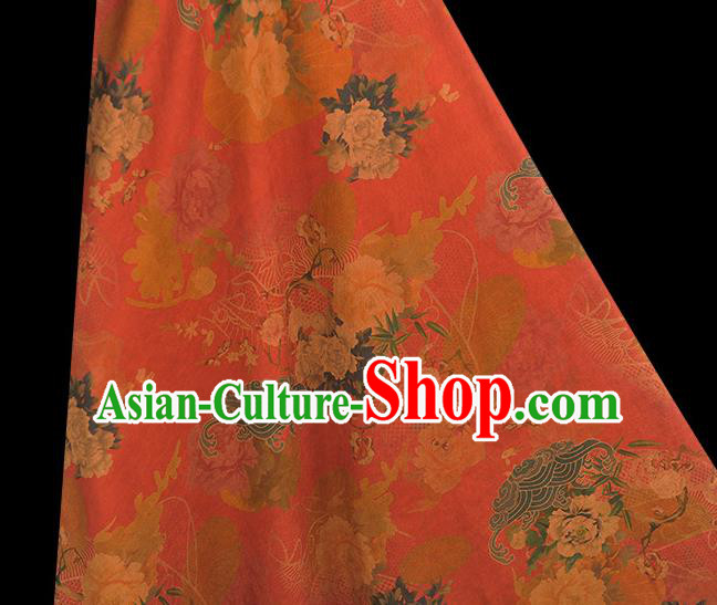 Chinese Traditional Gambiered Guangdong Gauze Classical Peony Pattern Cloth Cheongsam Red Silk Fabric