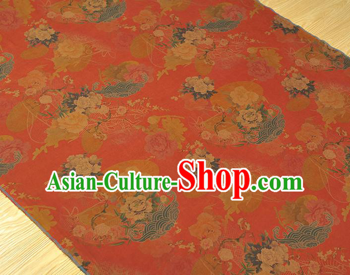 Chinese Traditional Gambiered Guangdong Gauze Classical Peony Pattern Cloth Cheongsam Red Silk Fabric