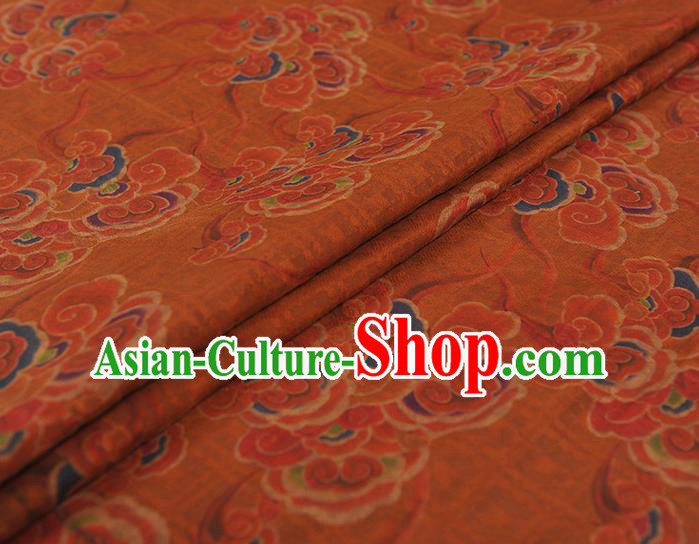 Chinese Traditional Jacquard Fabric Cheongsam Gambiered Guangdong Gauze Classical Clouds Pattern Orange Silk Cloth