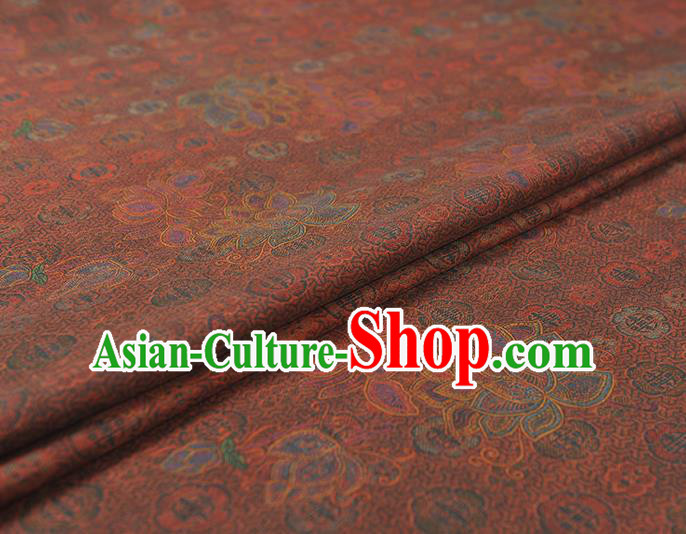 Chinese Classical Lotus Pattern Rust Red Silk Cloth Traditional Jacquard Fabric Cheongsam Gambiered Guangdong Gauze