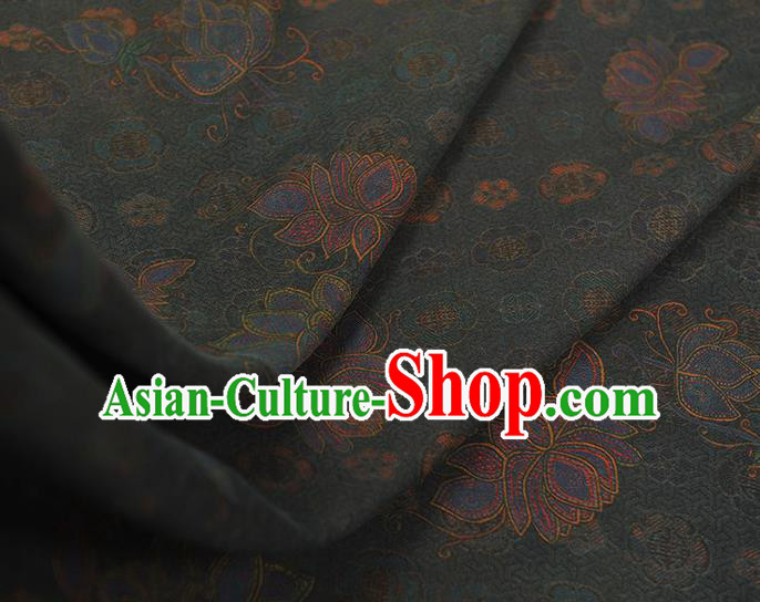Chinese Cheongsam Gambiered Guangdong Gauze Classical Lotus Pattern Navy Silk Cloth Traditional Jacquard Fabric