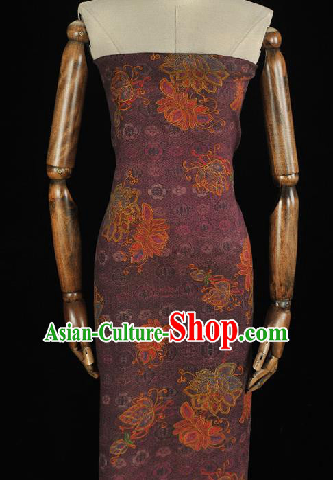 Chinese Classical Lotus Pattern Purple Silk Cloth Traditional Jacquard Fabric Cheongsam Gambiered Guangdong Gauze