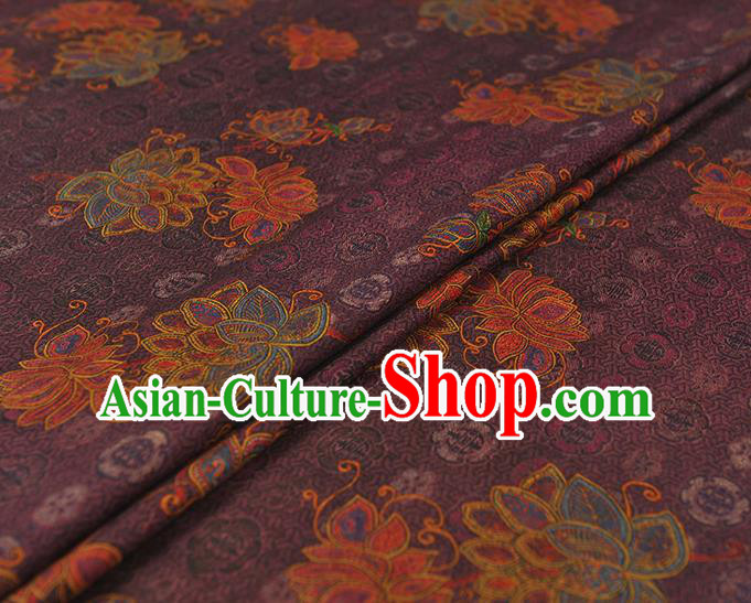 Chinese Classical Lotus Pattern Purple Silk Cloth Traditional Jacquard Fabric Cheongsam Gambiered Guangdong Gauze