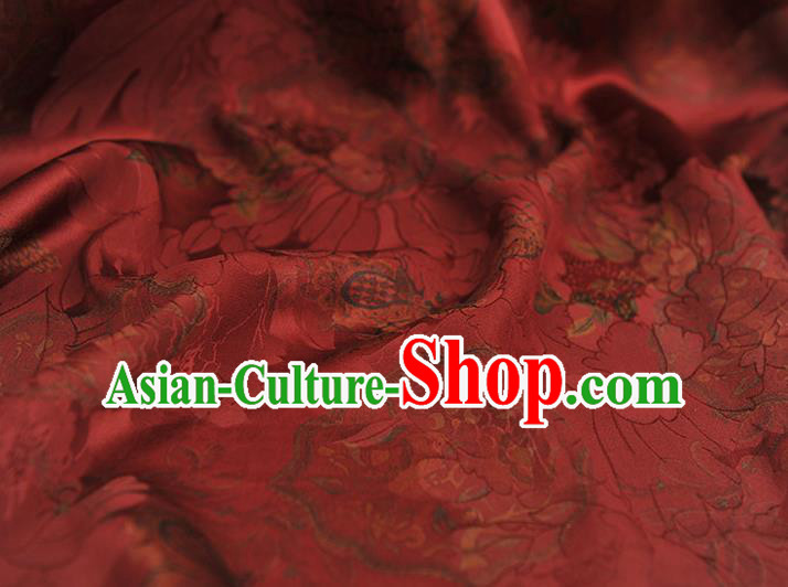 Chinese Cheongsam Red Gambiered Guangdong Gauze Classical Flowers Pattern Silk Material Traditional Satin Fabric