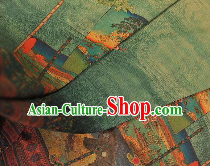 China Traditional Plum Blossom Pattern Green Silk Fabric Classical Cheongsam Gambiered Guangdong Gauze Cloth
