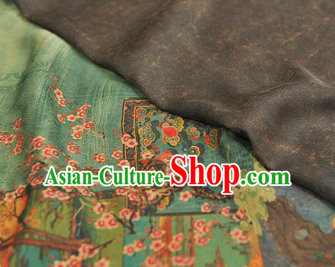 China Traditional Plum Blossom Pattern Green Silk Fabric Classical Cheongsam Gambiered Guangdong Gauze Cloth