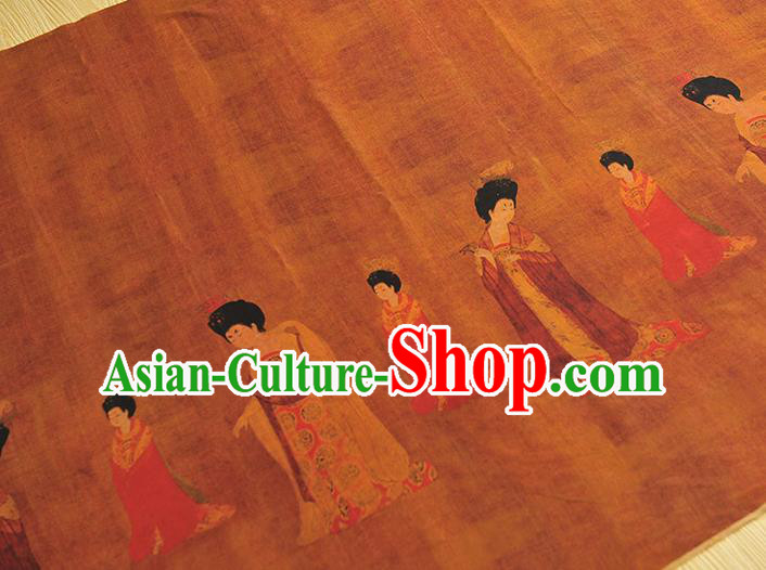 Chinese Traditional Ginger Silk Fabric Cheongsam Gambiered Guangdong Gauze Classical Palace Lady Pattern Silk Material