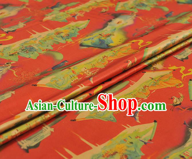 Chinese Classical Heavenly Palace Pattern Silk Material Cheongsam Gambiered Guangdong Gauze Traditional Red Satin Fabric