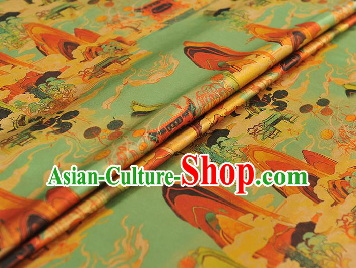 Chinese Classical Fairyland Pattern Silk Material Cheongsam Gambiered Guangdong Gauze Traditional Green Silk Fabric