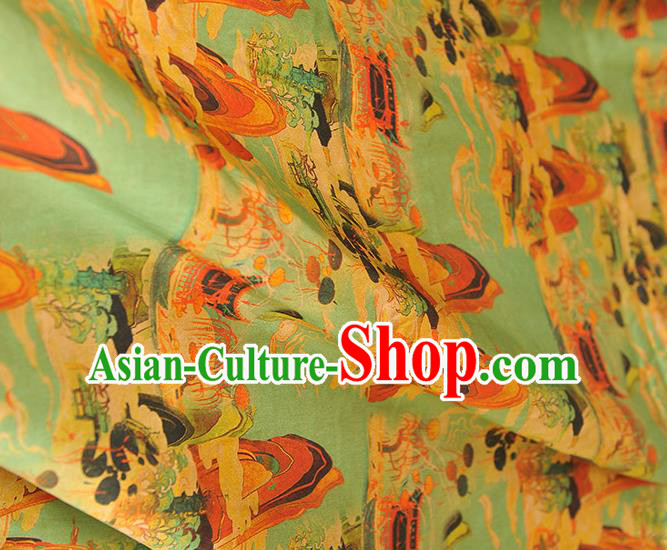 Chinese Classical Fairyland Pattern Silk Material Cheongsam Gambiered Guangdong Gauze Traditional Green Silk Fabric