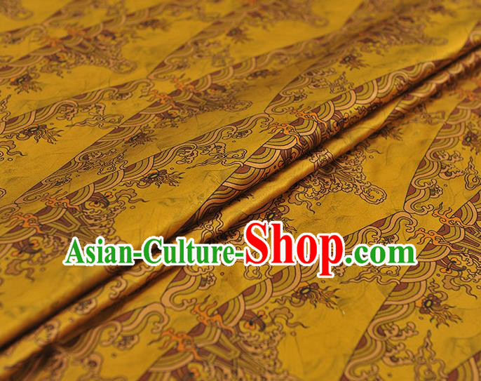 Chinese Classical Waves Pattern Silk Material Cheongsam Gambiered Guangdong Gauze Traditional Yellow Satin Fabric