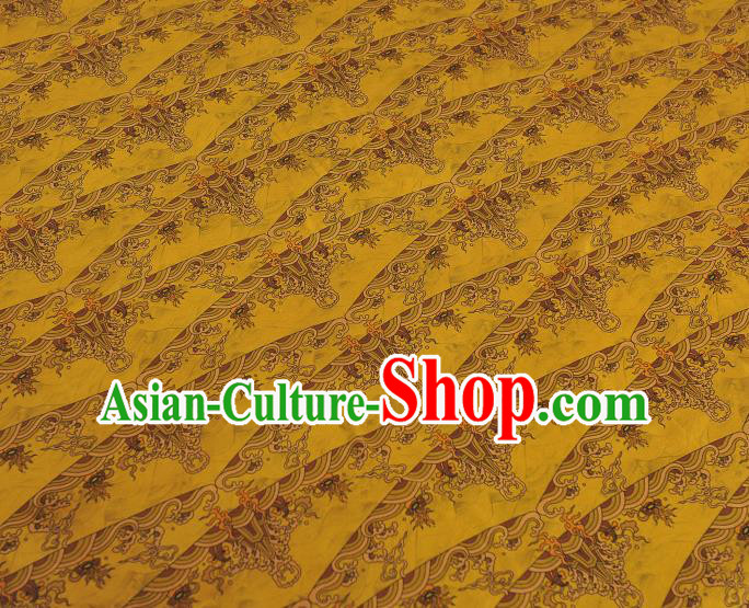 Chinese Classical Waves Pattern Silk Material Cheongsam Gambiered Guangdong Gauze Traditional Yellow Satin Fabric