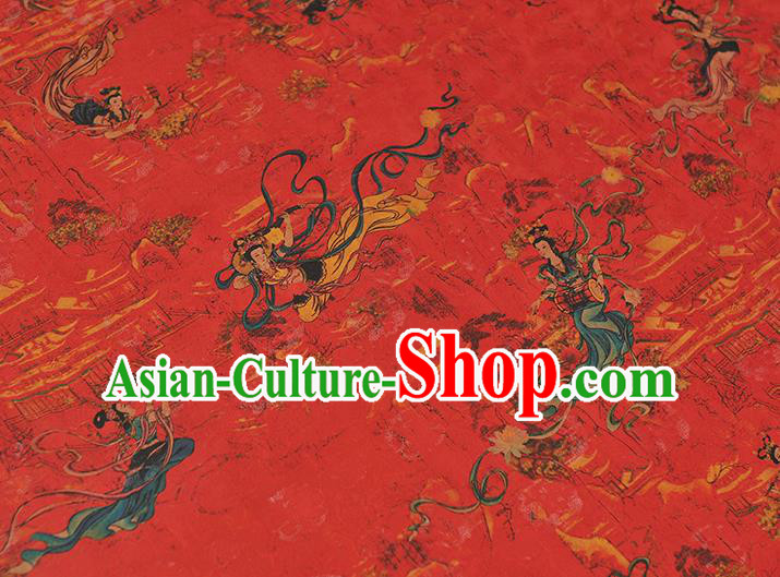 Chinese Classical Flying Goddess Pattern Silk Material Cheongsam Traditional Silk Fabric Red Gambiered Guangdong Gauze