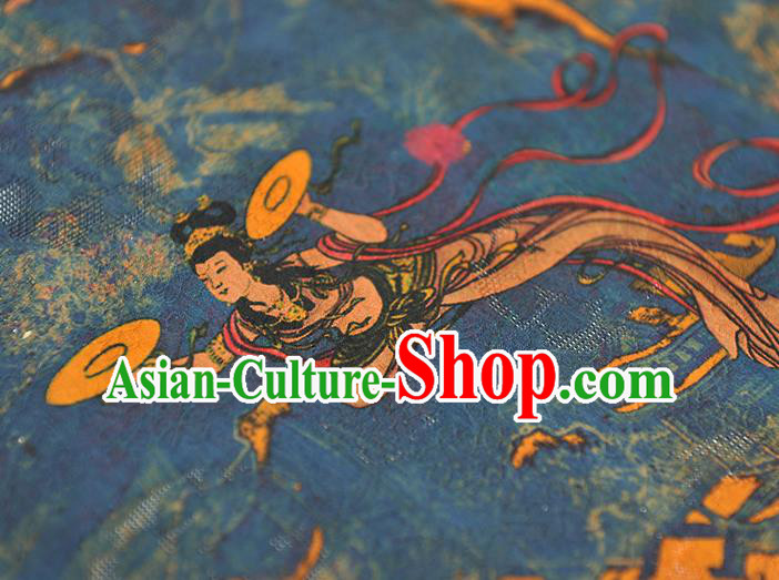 Chinese Cheongsam Traditional Silk Fabric Blue Gambiered Guangdong Gauze Classical Flying Goddess Pattern Silk Material