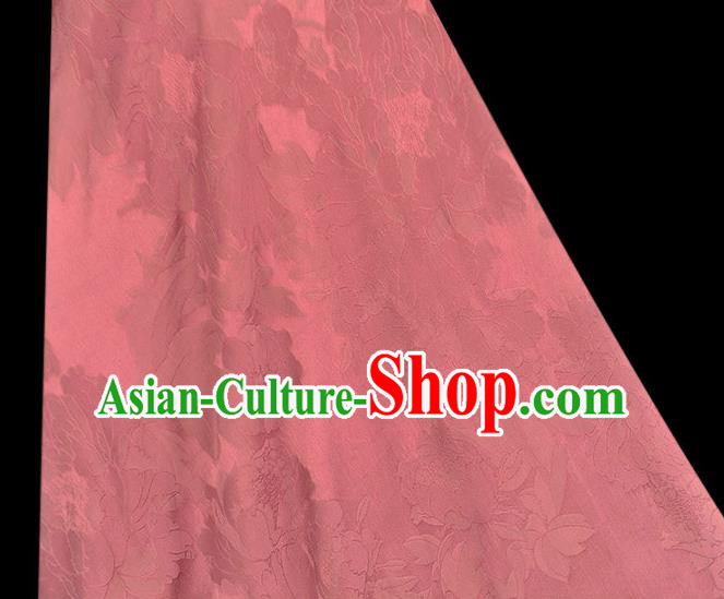 Chinese Cheongsam Traditional Jacquard Silk Fabric Pink Gambiered Guangdong Gauze Classical Peony Pattern Satin Material