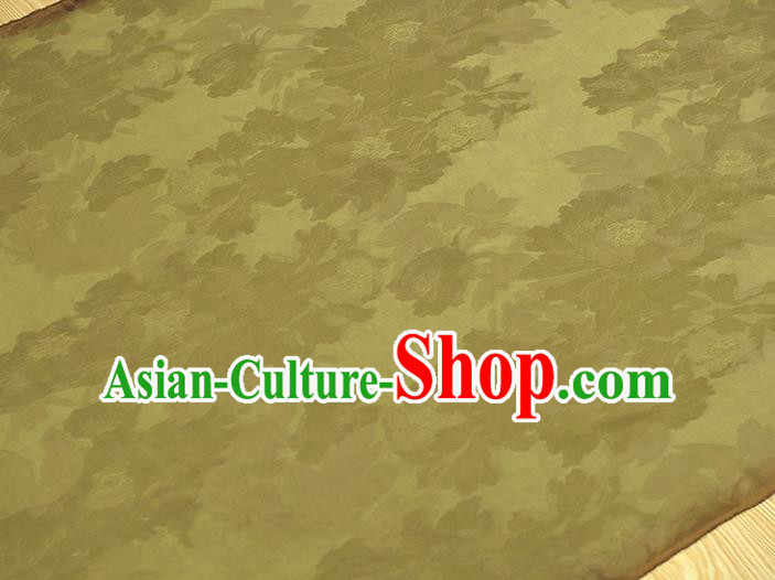 Chinese Cheongsam Olive Green Gambiered Guangdong Gauze Classical Peony Pattern Satin Material Traditional Jacquard Silk Fabric