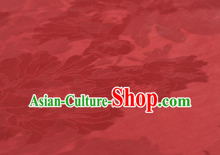 Chinese Purplish Red Gambiered Guangdong Gauze Traditional Cheongsam Jacquard Silk Fabric Classical Peony Pattern Satin Material