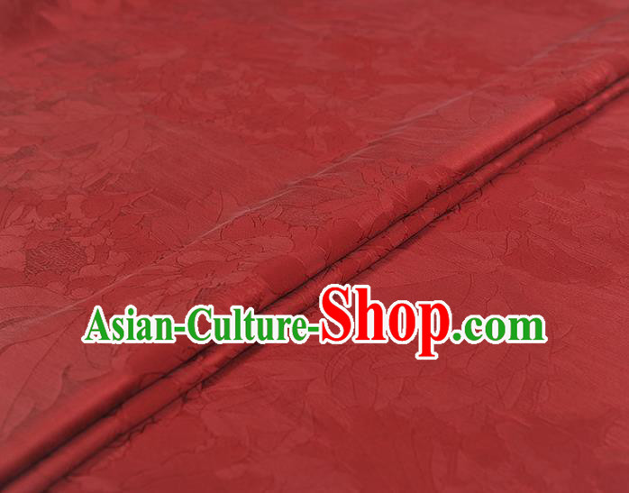 Chinese Purplish Red Gambiered Guangdong Gauze Traditional Cheongsam Jacquard Silk Fabric Classical Peony Pattern Satin Material